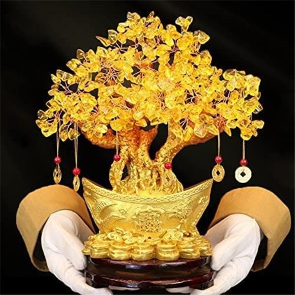 Citrine/Yellow Crytal Money Tree with Chinese Dragon Pots - Picture 5 of 6